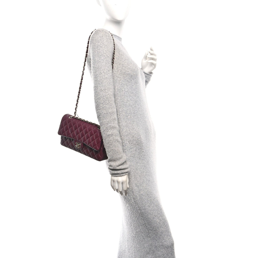 Lambskin Quilted Medium Double Flap Burgundy