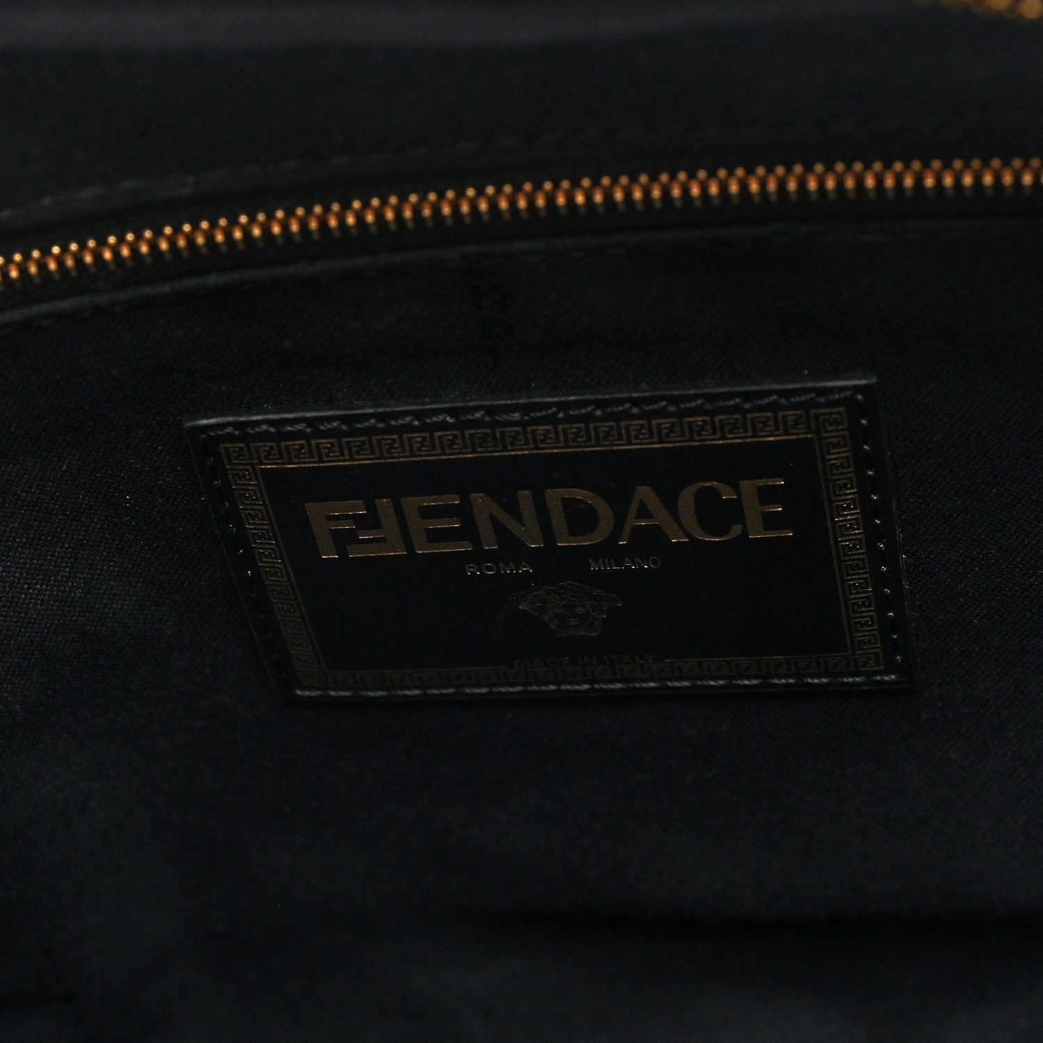X VERSACE Nylon Cuoio Romano Fendace FF Baroque Belt Bag Black Gold