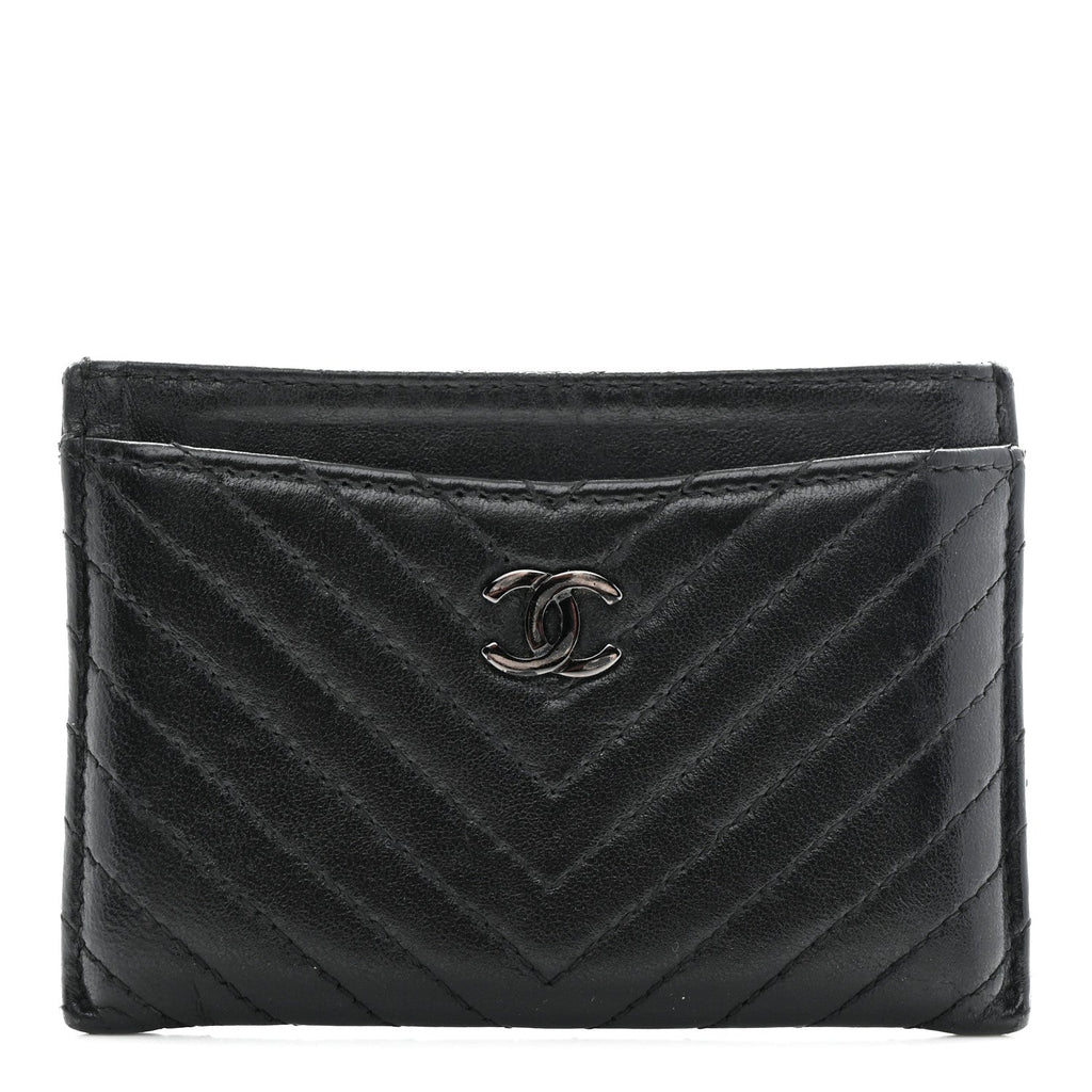 Lambskin Chevron Quilted  Holder Black