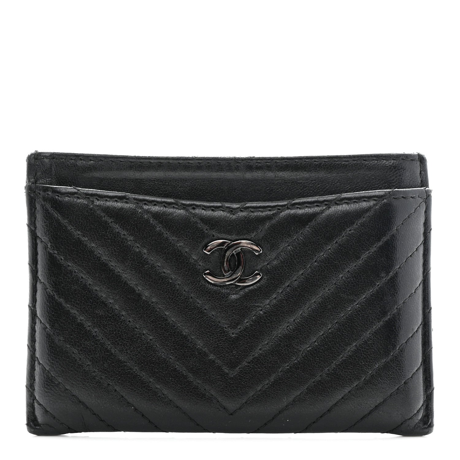 Lambskin Chevron Quilted  Holder Black