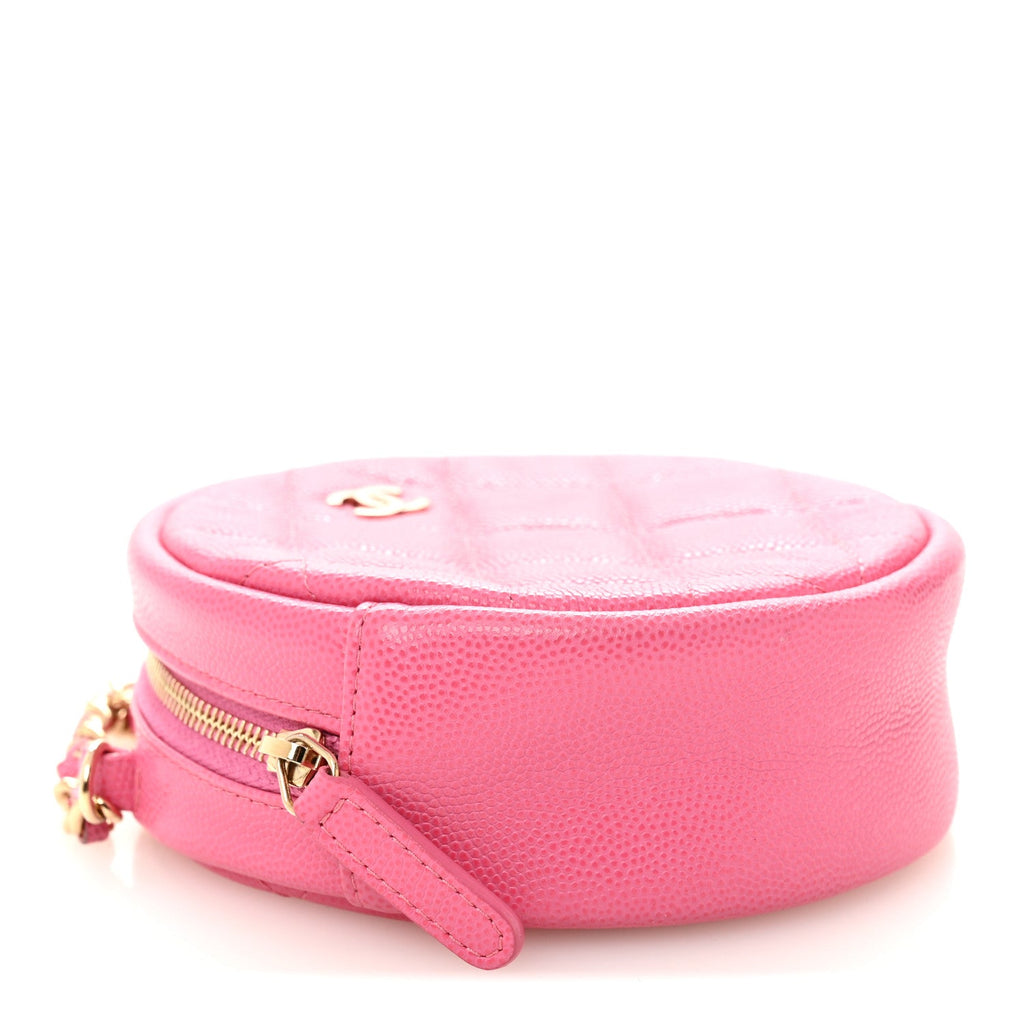 Caviar Quilted Round Clutch With Chain Pink