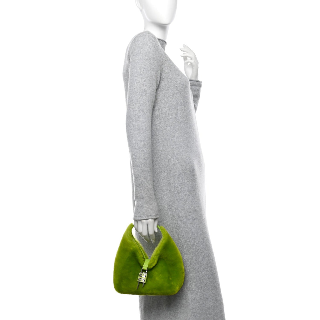 Shearling Crocodile Embossed Calfskin Mini G-Hobo Citrus Green