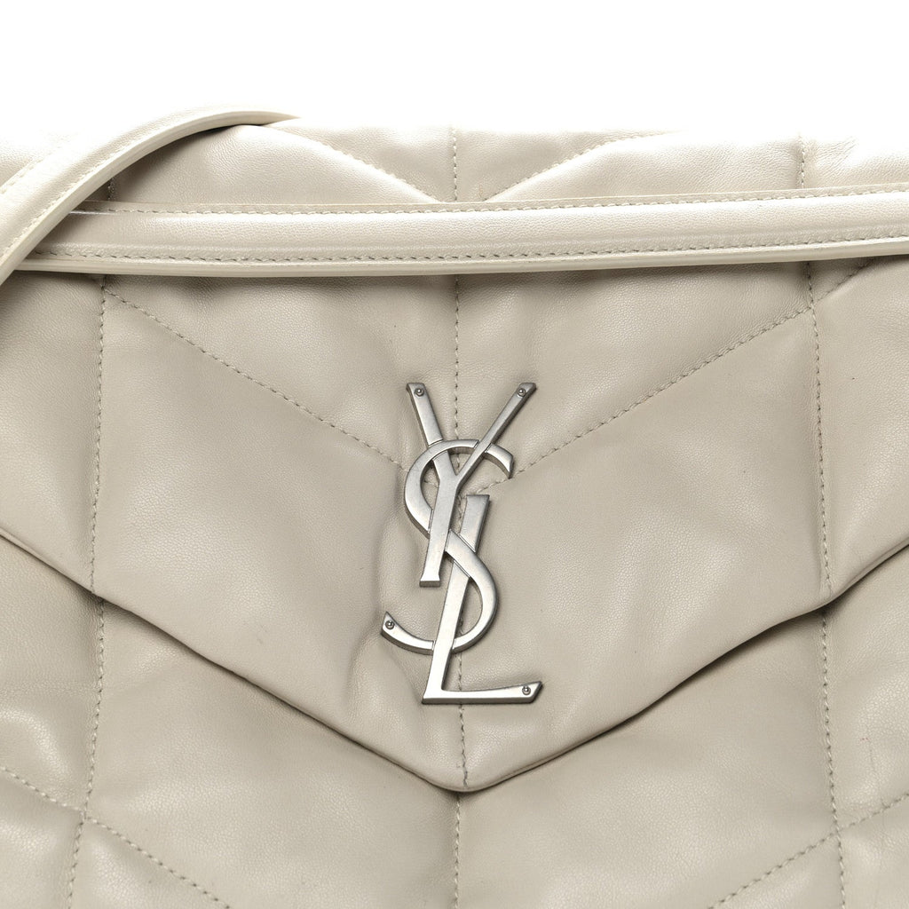 Lambskin Quilted Medium Loulou Puffer Monogram Chain Satchel Crema Soft