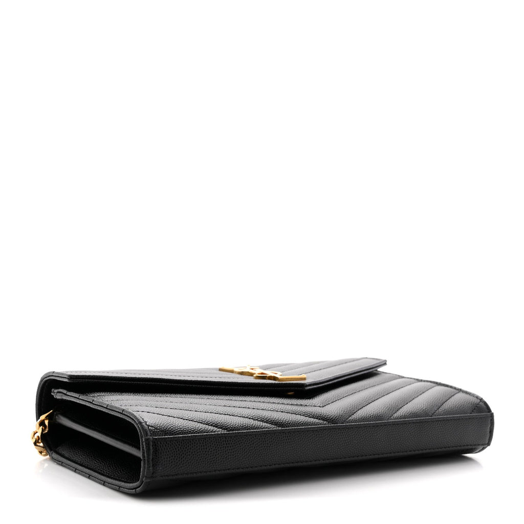 Grain De Poudre Matelasse Chevron Monogram Chain Wallet Black