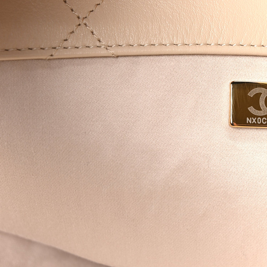Calfskin Quilted Small Shopping Bag Beige