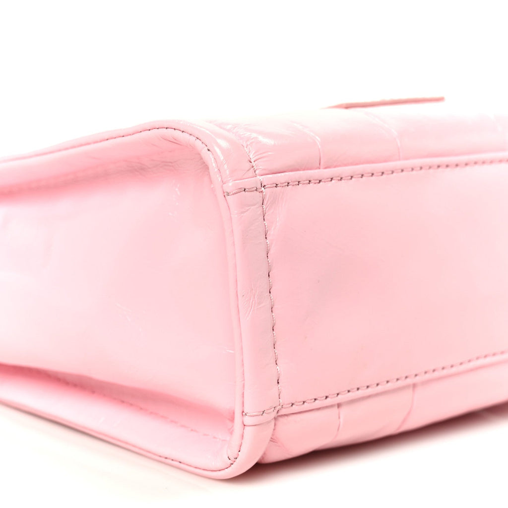 Shiny Crinkled Calfskin Mini The Tote Bag Pink