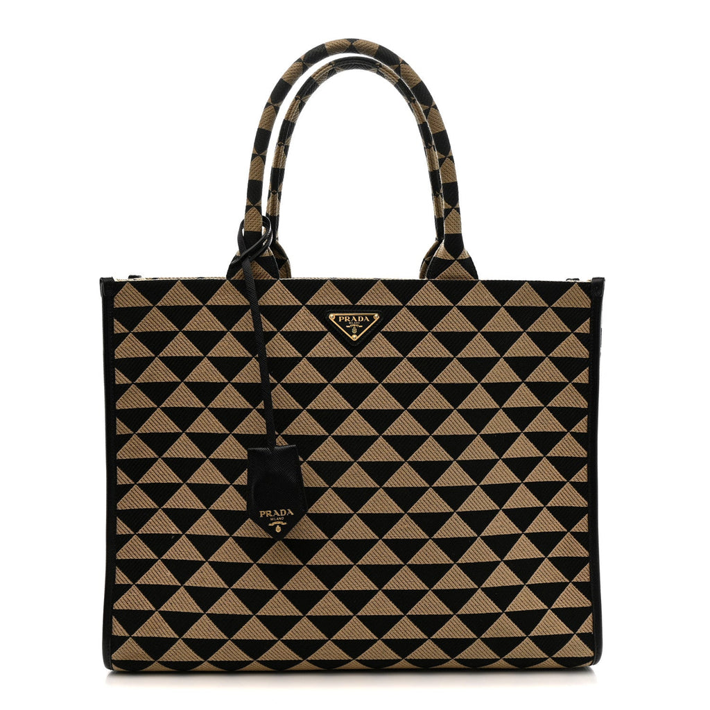 Jacquard Saffiano Triangolo Symbole Embroidered Large Tote Black Corda