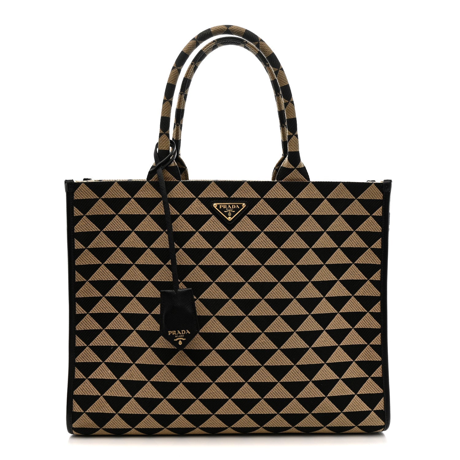 Jacquard Saffiano Triangolo Symbole Embroidered Large Tote Black Corda