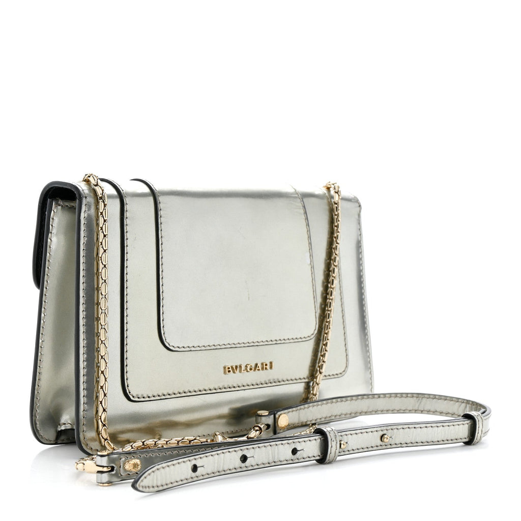Metallic Calfskin Serpenti Forever Small Shoulder Bag Silver
