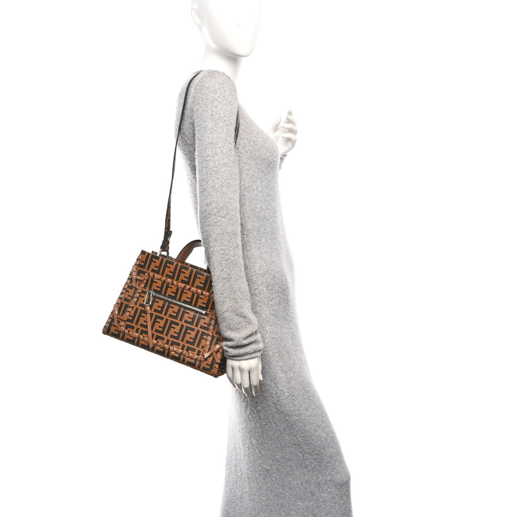 Vitello Century F is Fendi Whipstitch Threads FF Embossed Small Runaway Satchel Tobacco Orzo