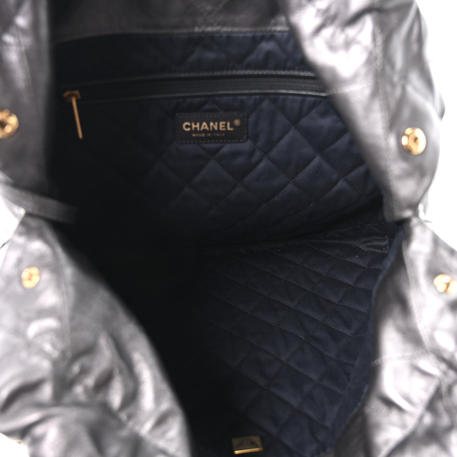 Shiny Calfskin Quilted Chanel 22 Dark Grey