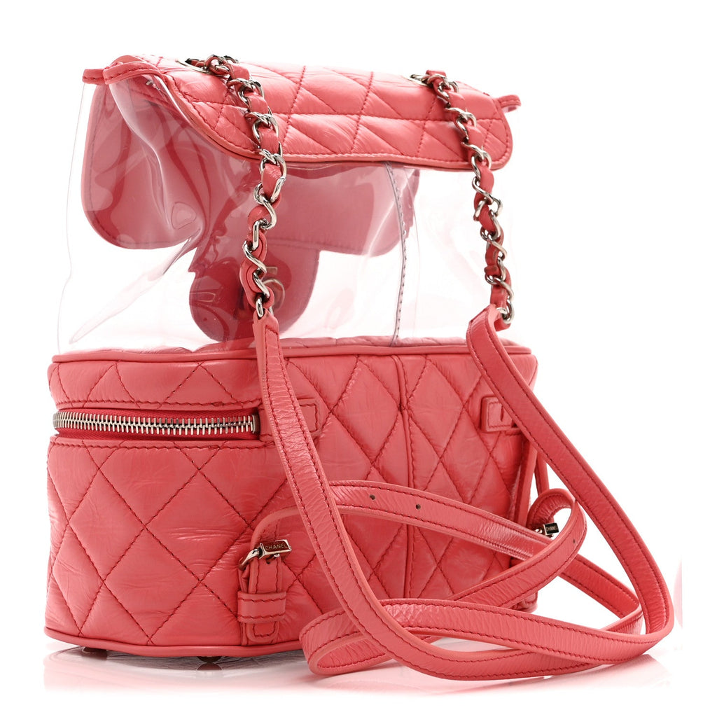 Crumpled Calfskin PVC Quilted Backpack Pink