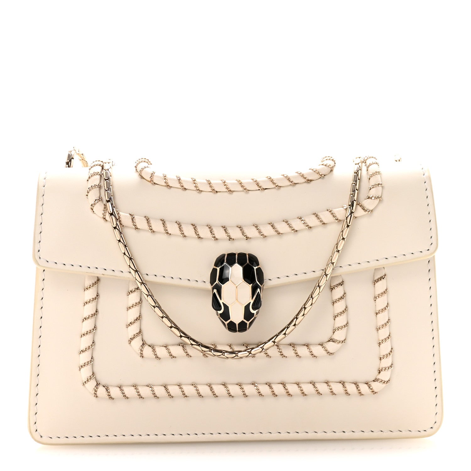 Calfskin Woven Chain Serpenti Forever Crossbody Bag White