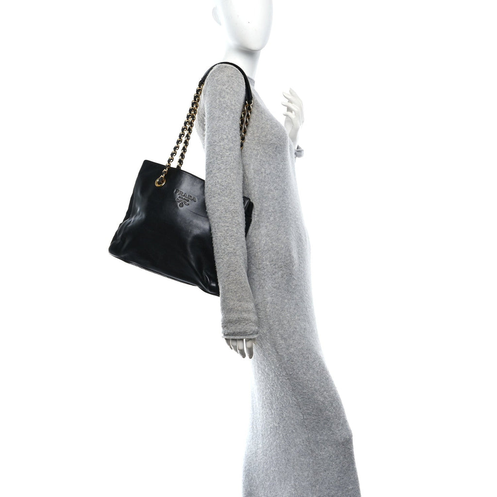 Nappa Nylon Chain Shoulder Bag Black
