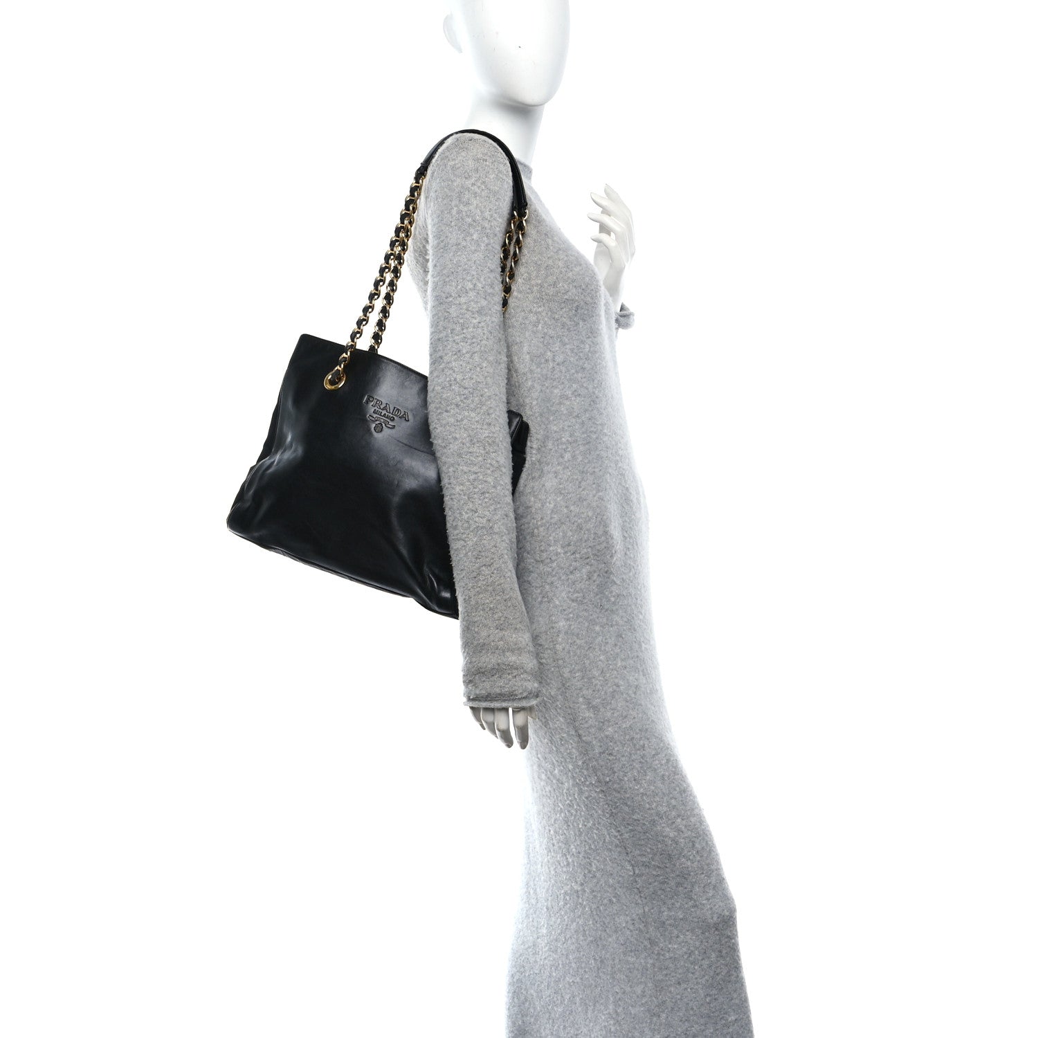 Nappa Nylon Chain Shoulder Bag Black