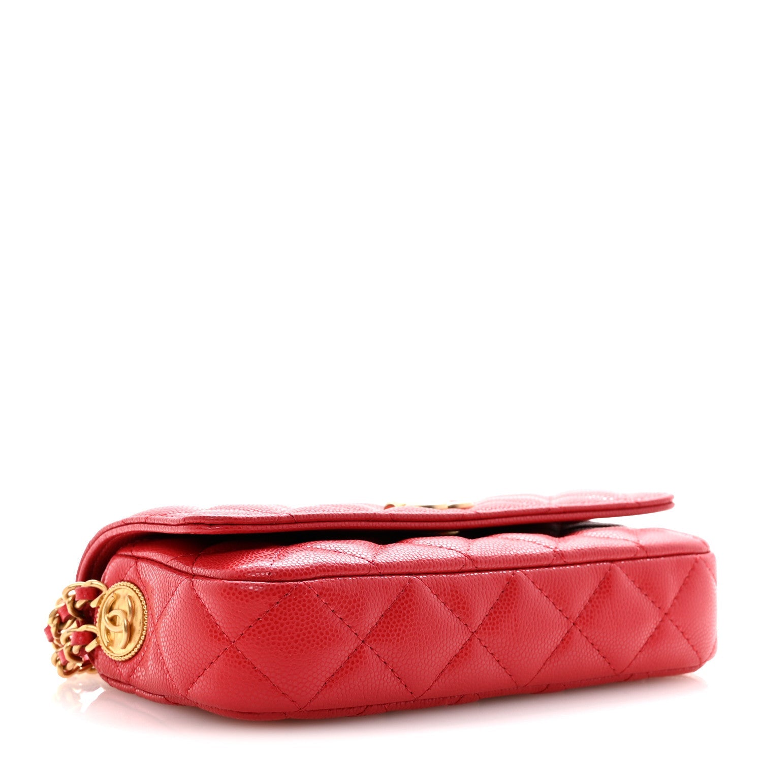 Caviar Quilted Yours Buttons Phone Holder With Chain Red
