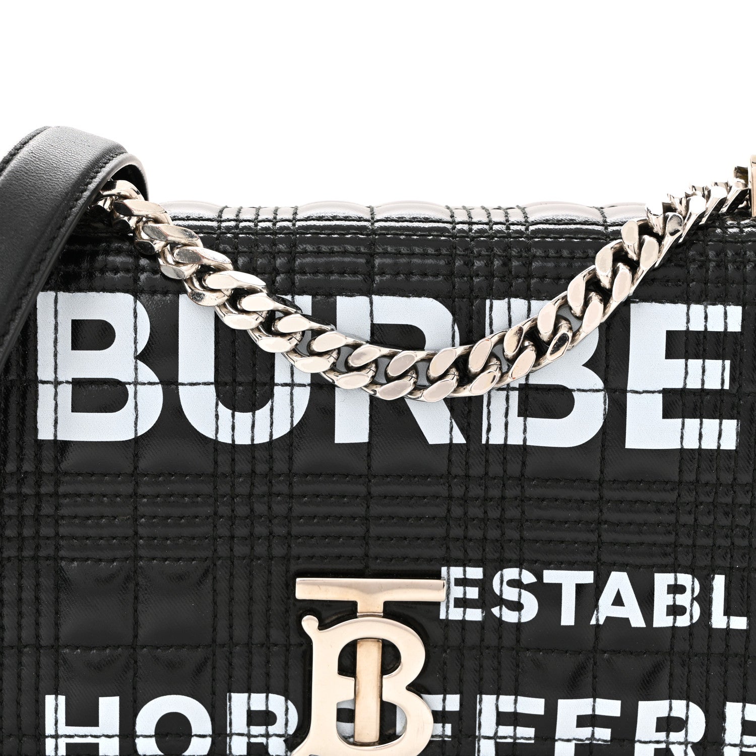 Patent Quilted Horseferry Print Small Lola Bag Black