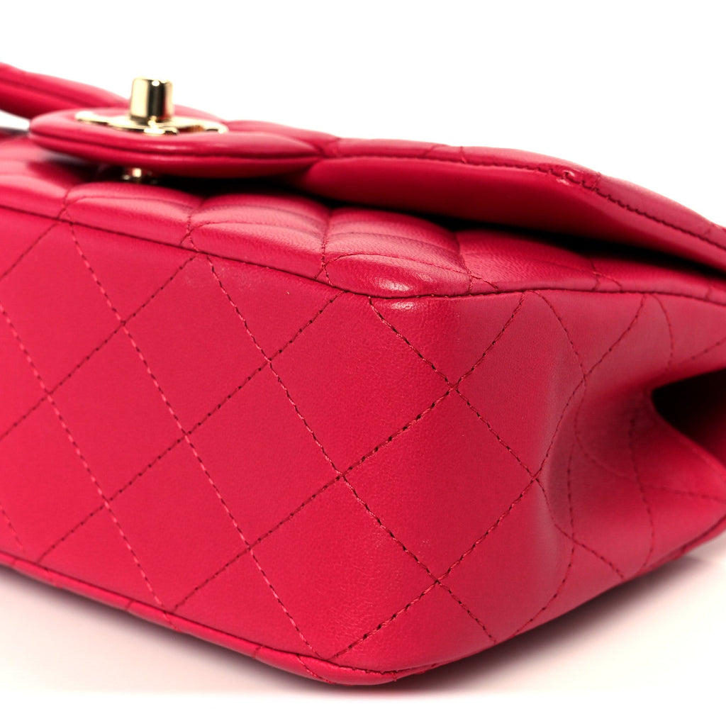Lambskin Quilted Mini Top Handle Rectangular Flap Fuchsia