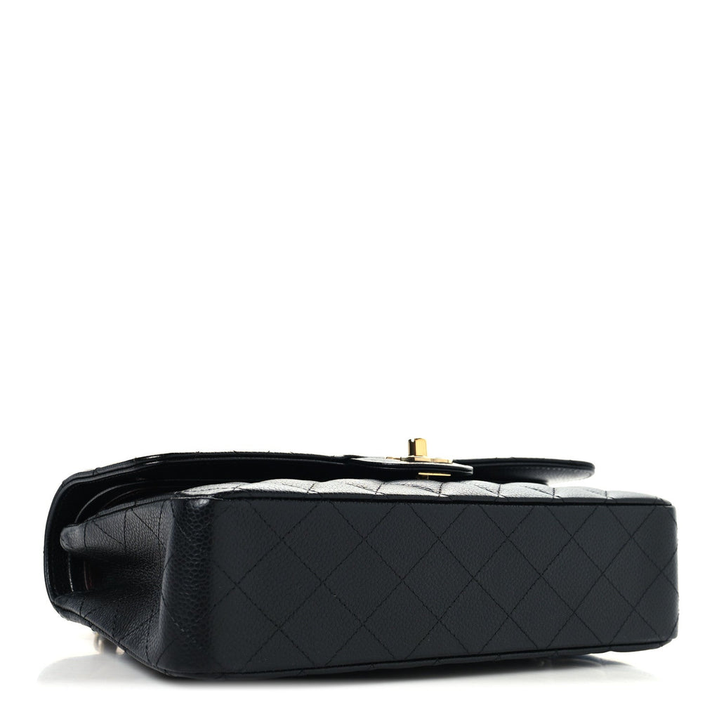 Caviar Quilted Medium Double Flap Black