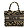 Canvas Mizza Embroidered Small Leopard Book Tote Beige