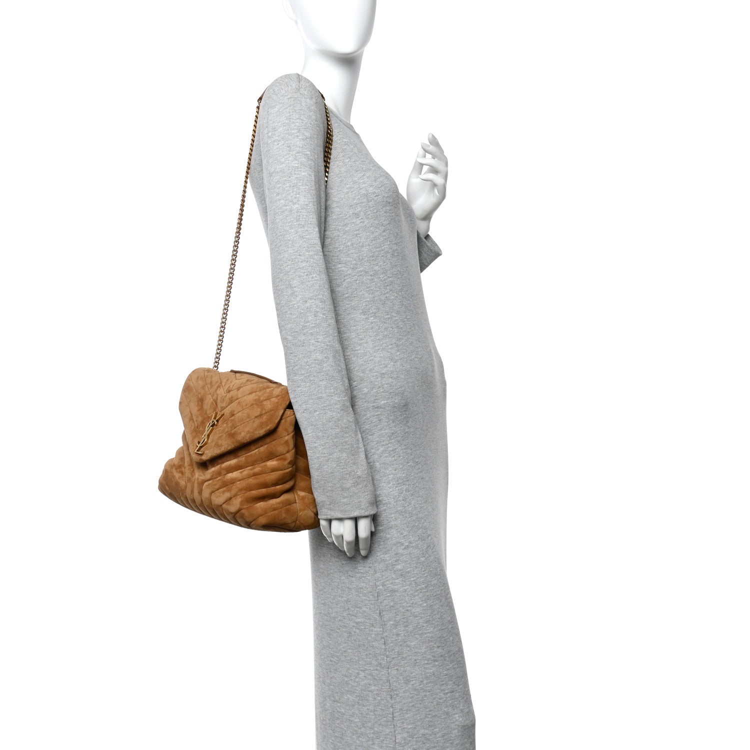 Suede Y Quilted Monogram Medium Loulou Chain Satchel Cinnamon