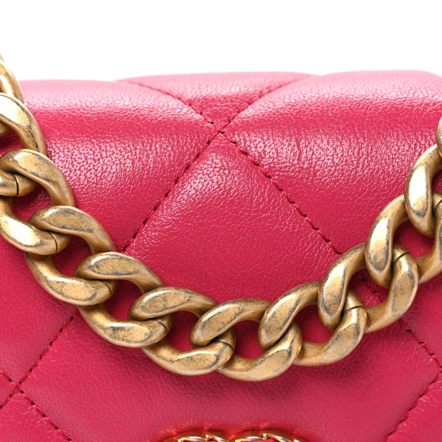 Shiny Goatskin Quilted Chanel 19 Wallet On Chain WOC Pink