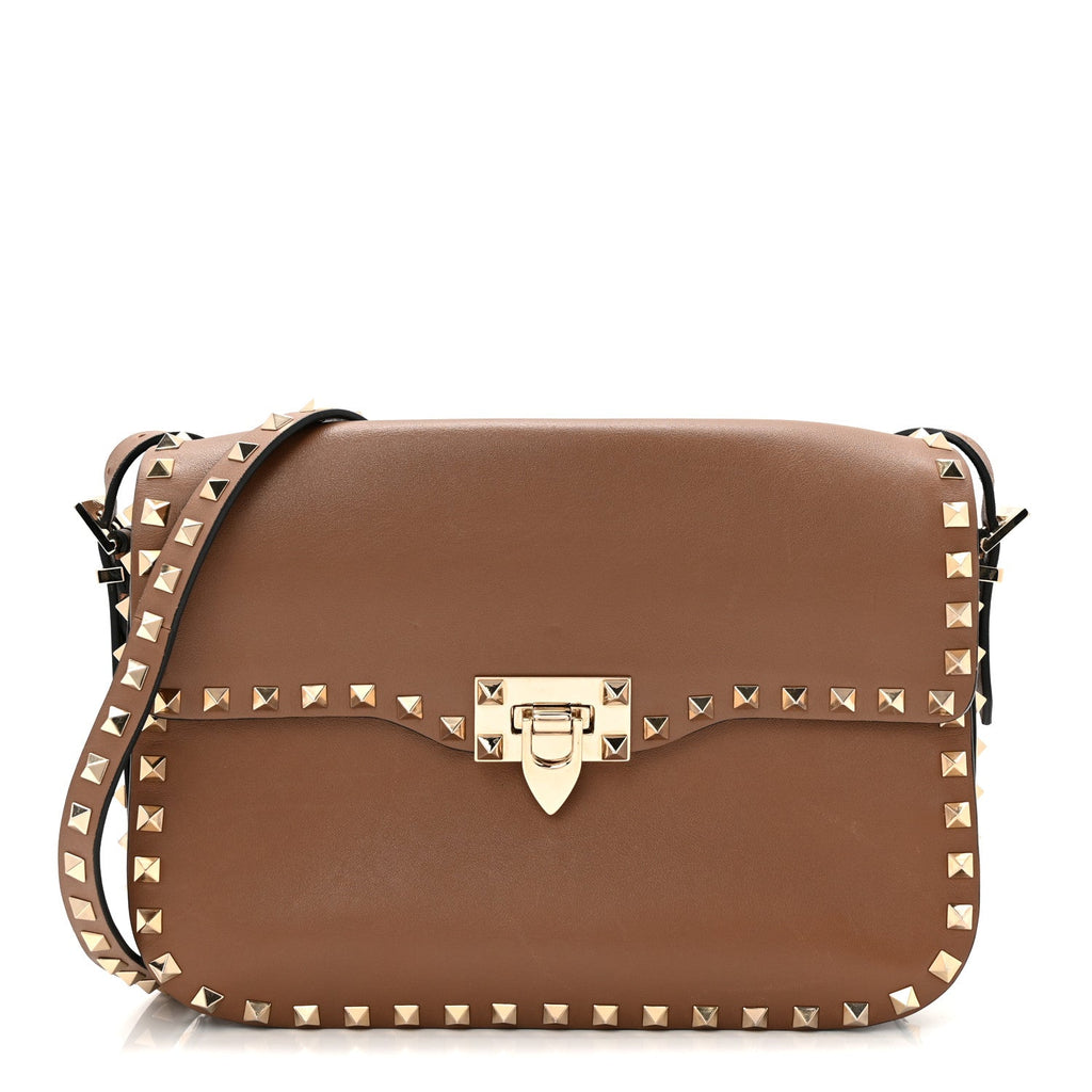 Vitello Medium Rockstud Flap Saddle Bag Brown