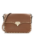 Vitello Medium Rockstud Flap Saddle Bag Brown