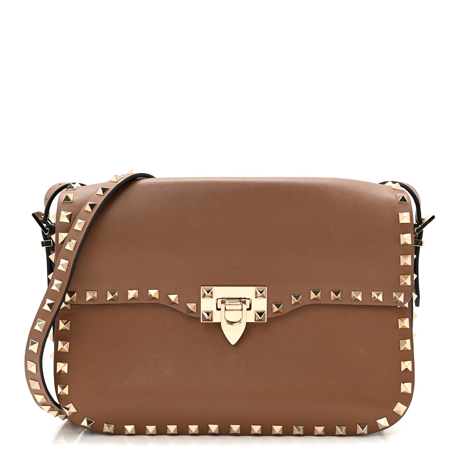 Vitello Medium Rockstud Flap Saddle Bag Brown