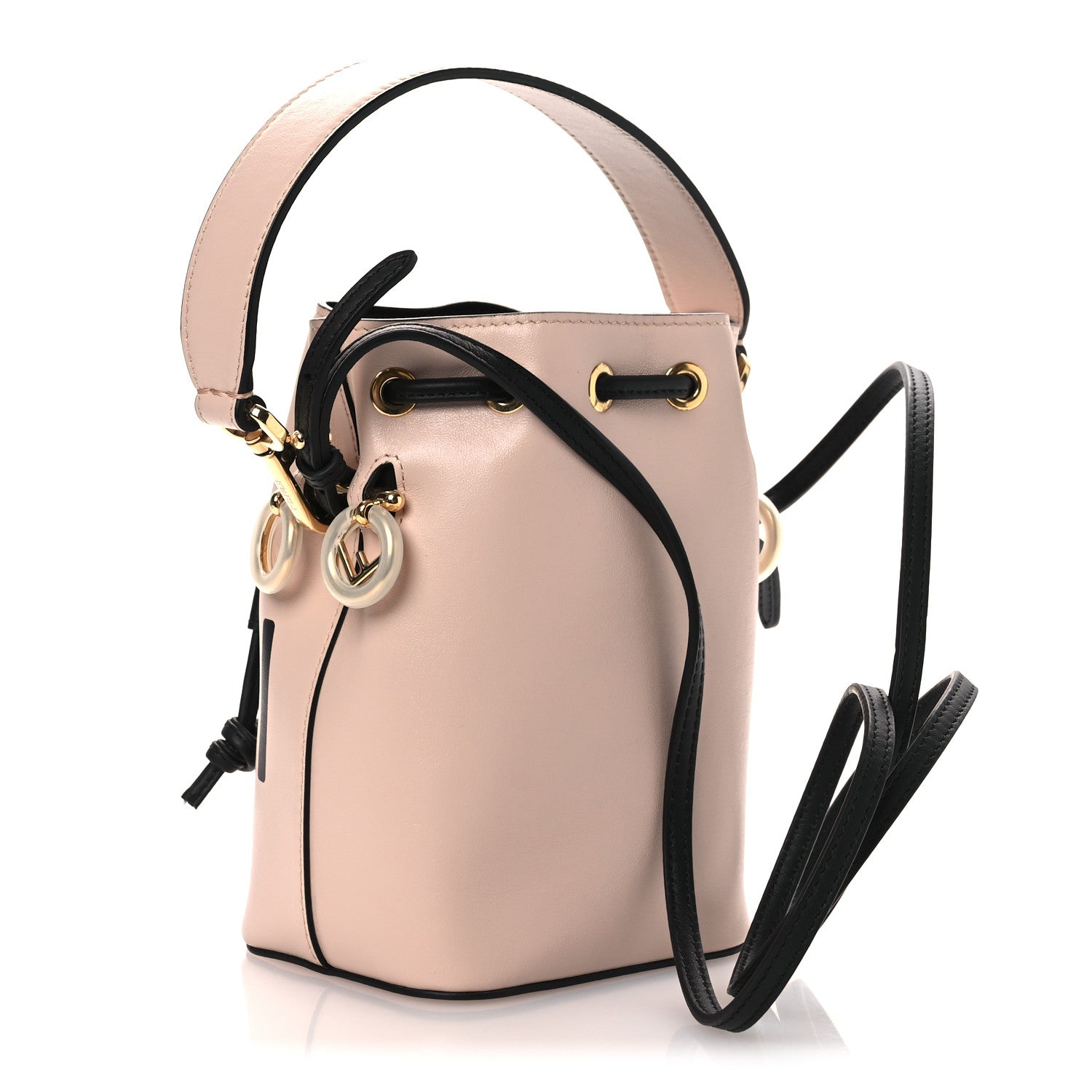 Vitello Fluffy Grace F is Fendi Logo Embossed Mini Mon Tresor Bucket Bag Rosa Quarzo Black