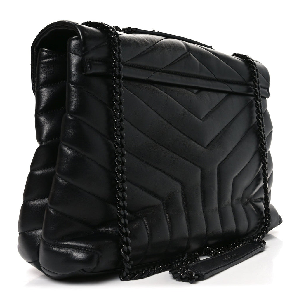 Calfskin Y Quilted Monogram Monochrome Medium Loulou Chain Satchel Black