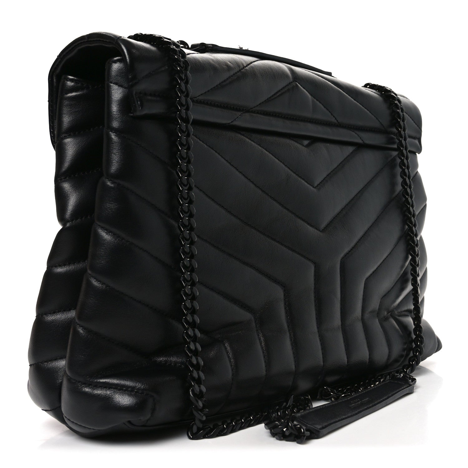 Calfskin Y Quilted Monogram Monochrome Medium Loulou Chain Satchel Black