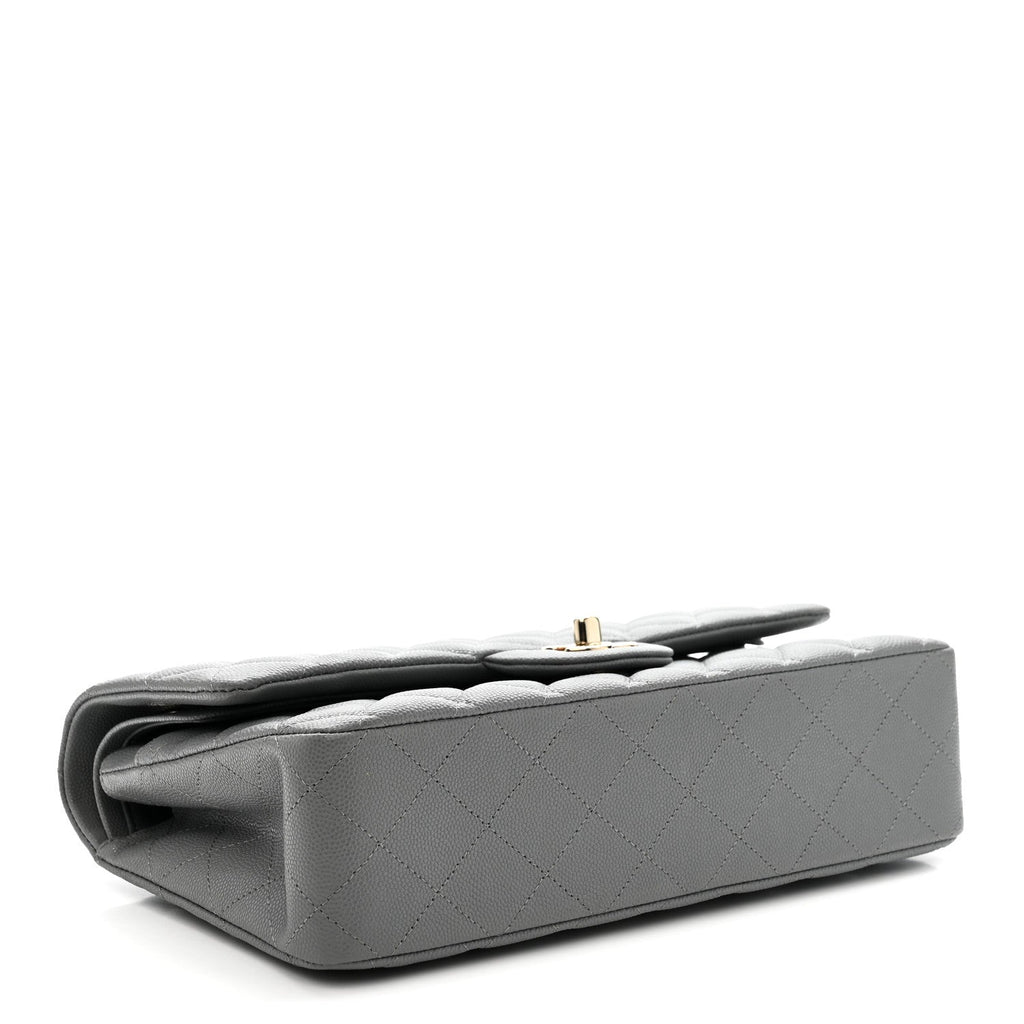 Caviar Quilted Medium Double Flap Grey