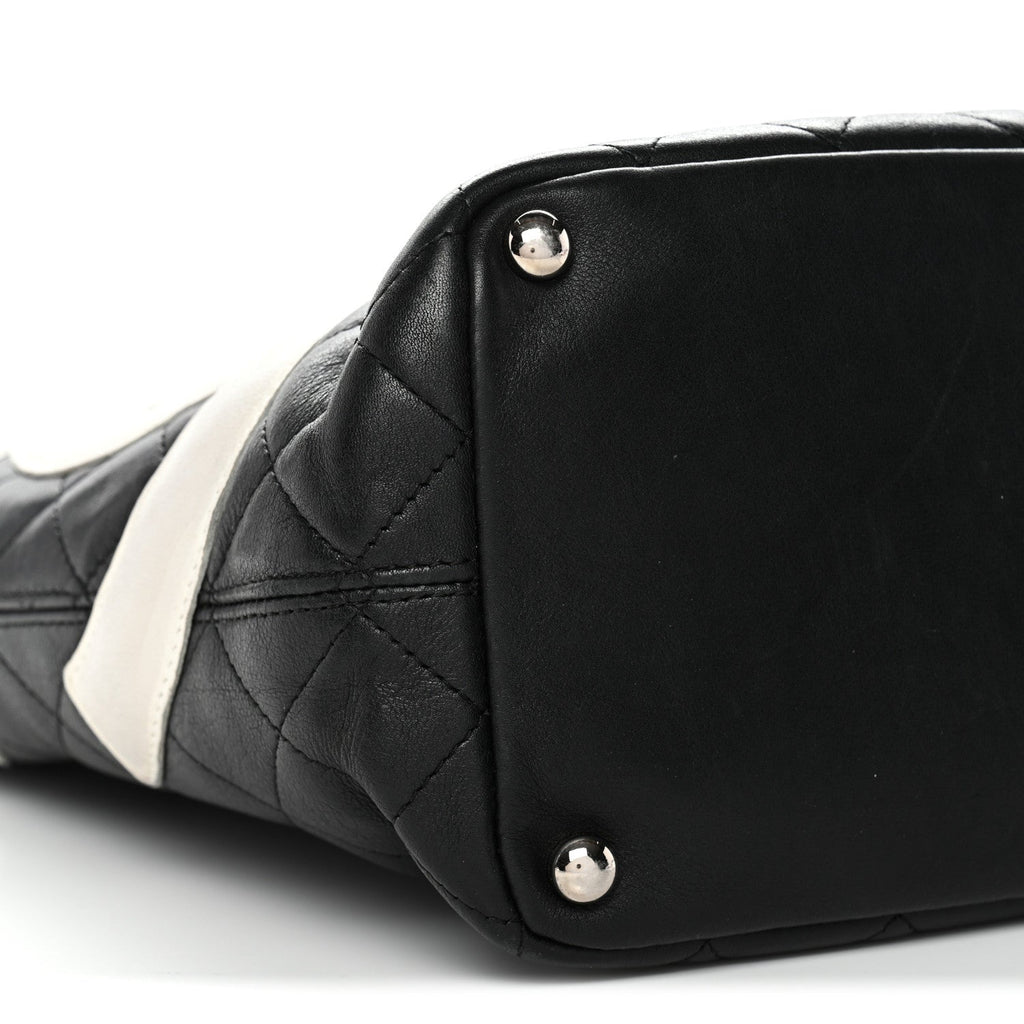 Calfskin Quilted Medium Cambon Tote Black White