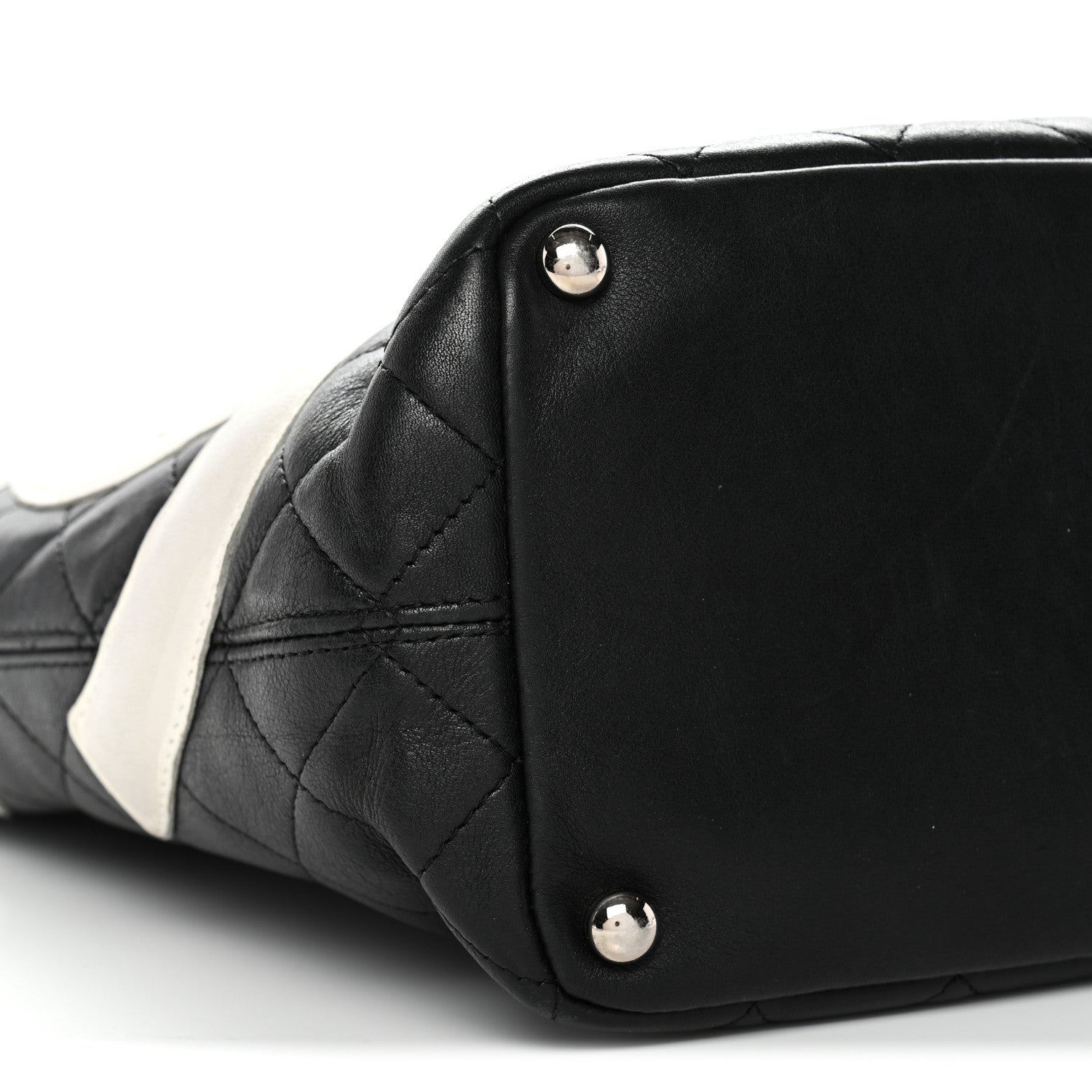 Calfskin Quilted Medium Cambon Tote Black White