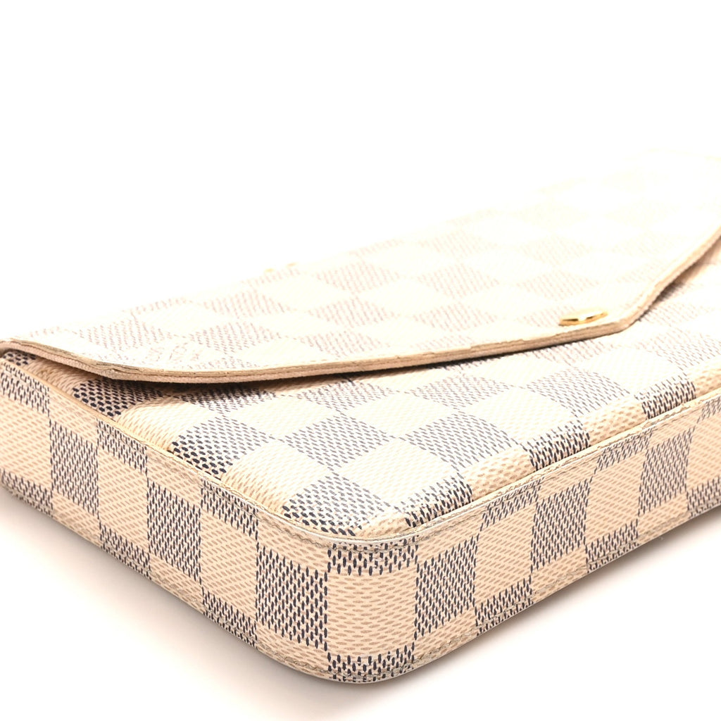 Damier Azur Pochette Felicie Chain Wallet Rose Ballerine