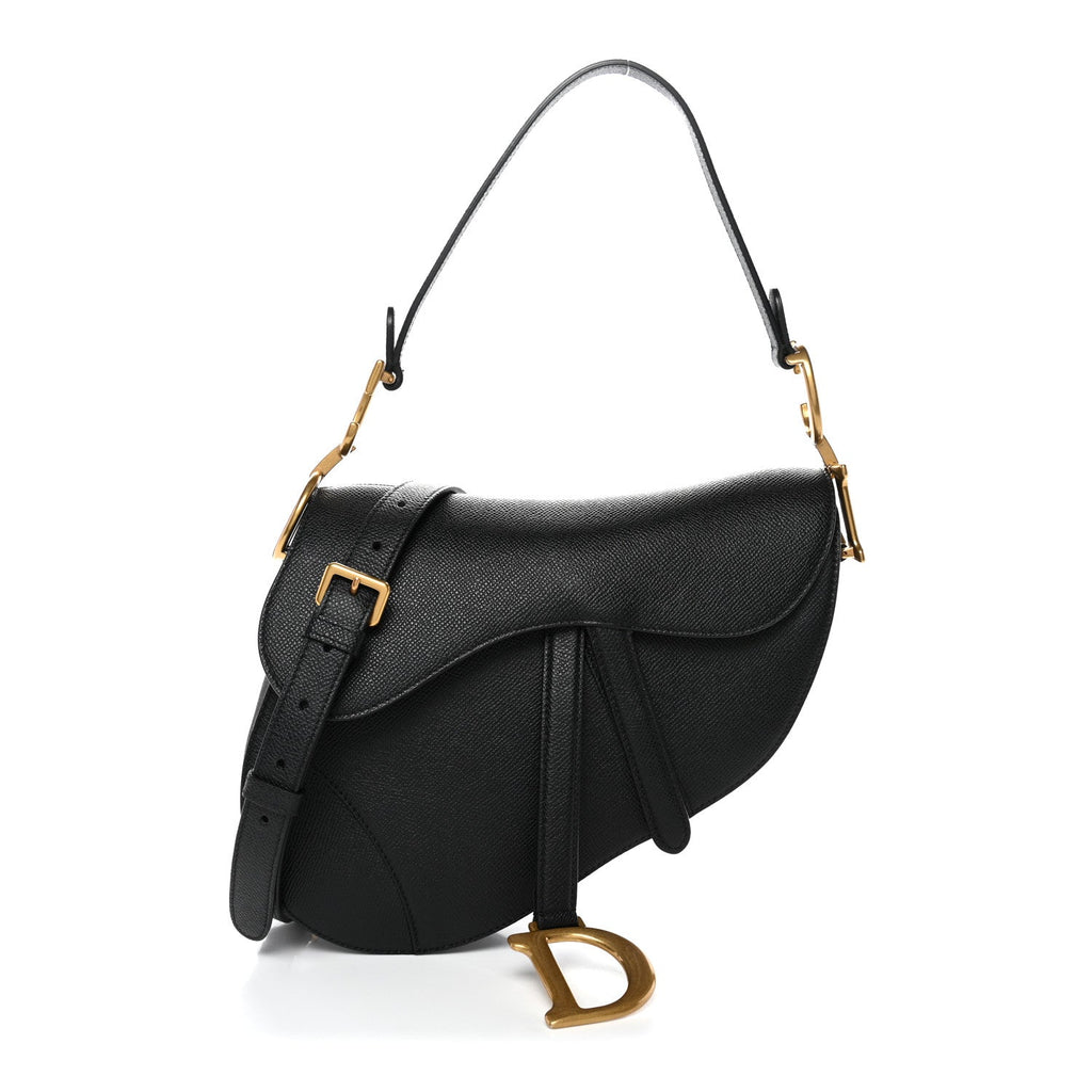 Grained Calfskin Saddle Bag With Strap Black
