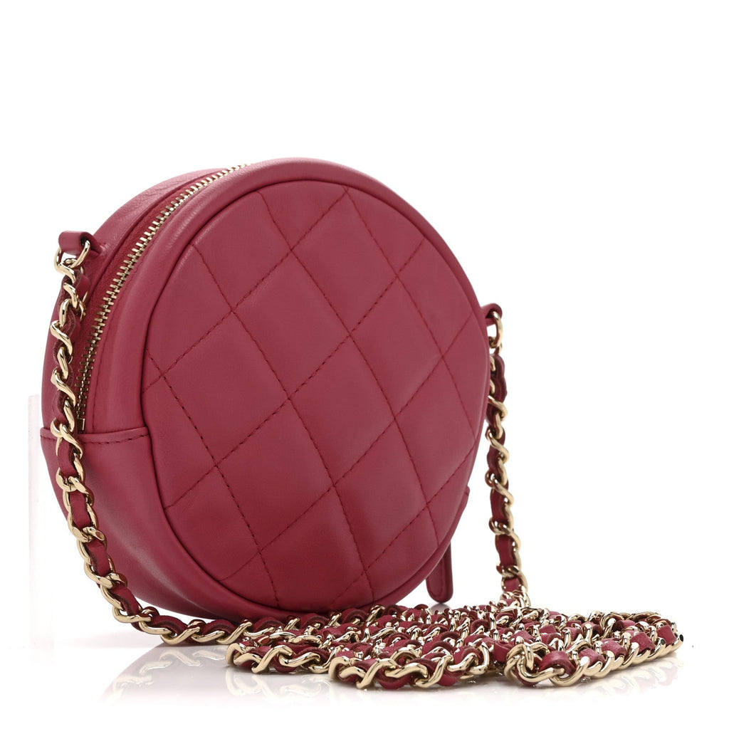 Lambskin Quilted Round Clutch With Chain Pink