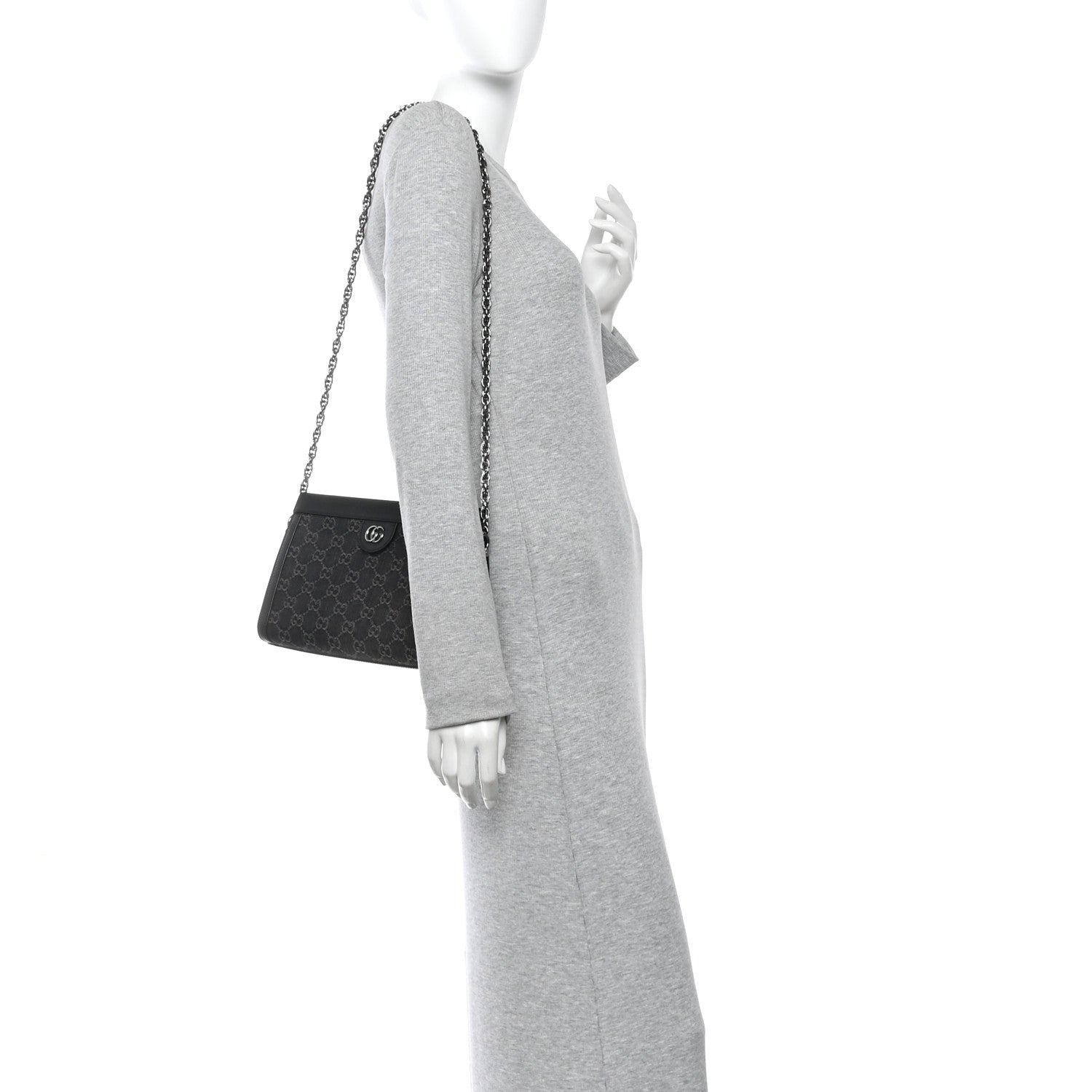 Jacquard Black Denim GG Monogram Chain Shoulder Bag Black Ivory
