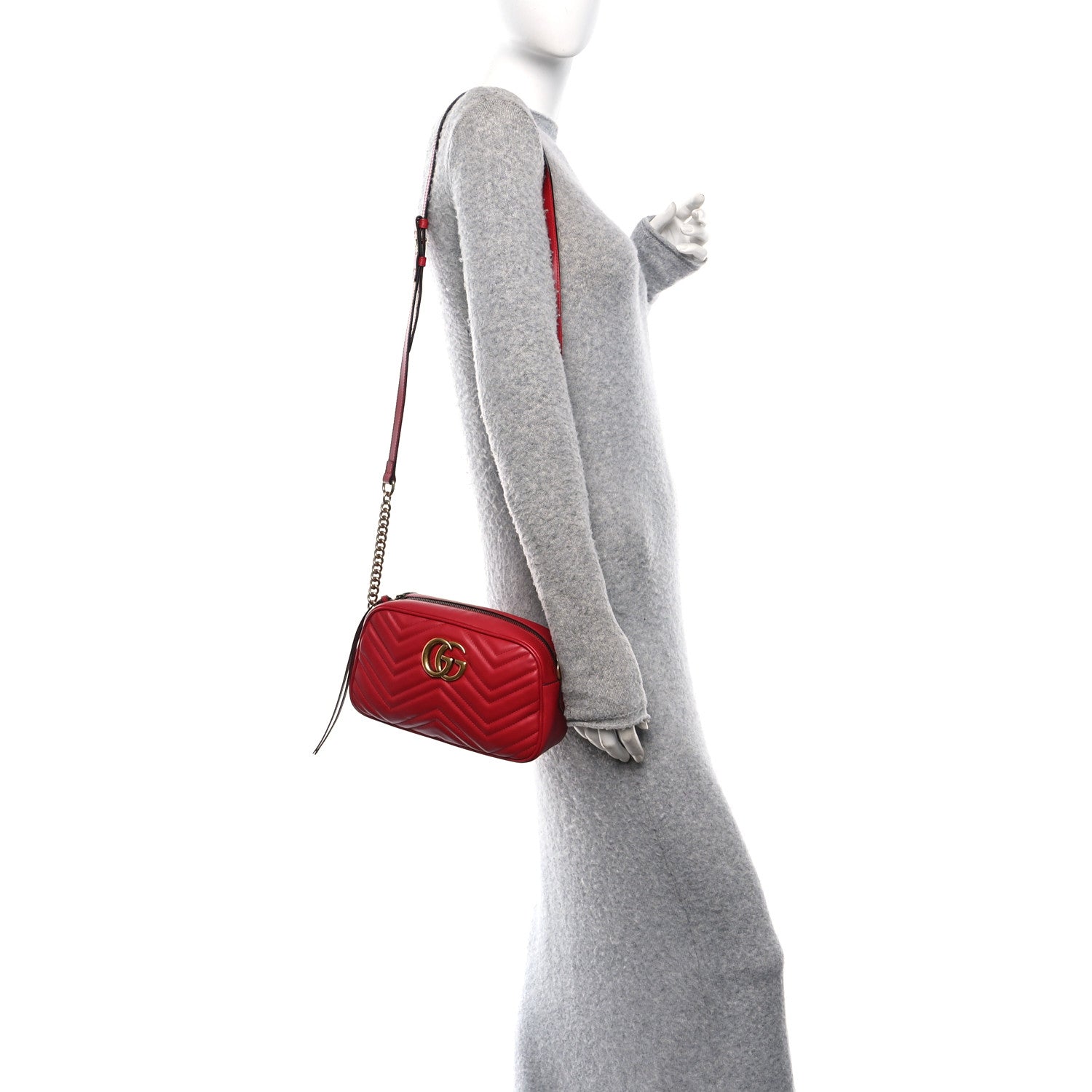 Calfskin Matelasse Small GG Marmont Chain Shoulder Bag Hibiscus Red