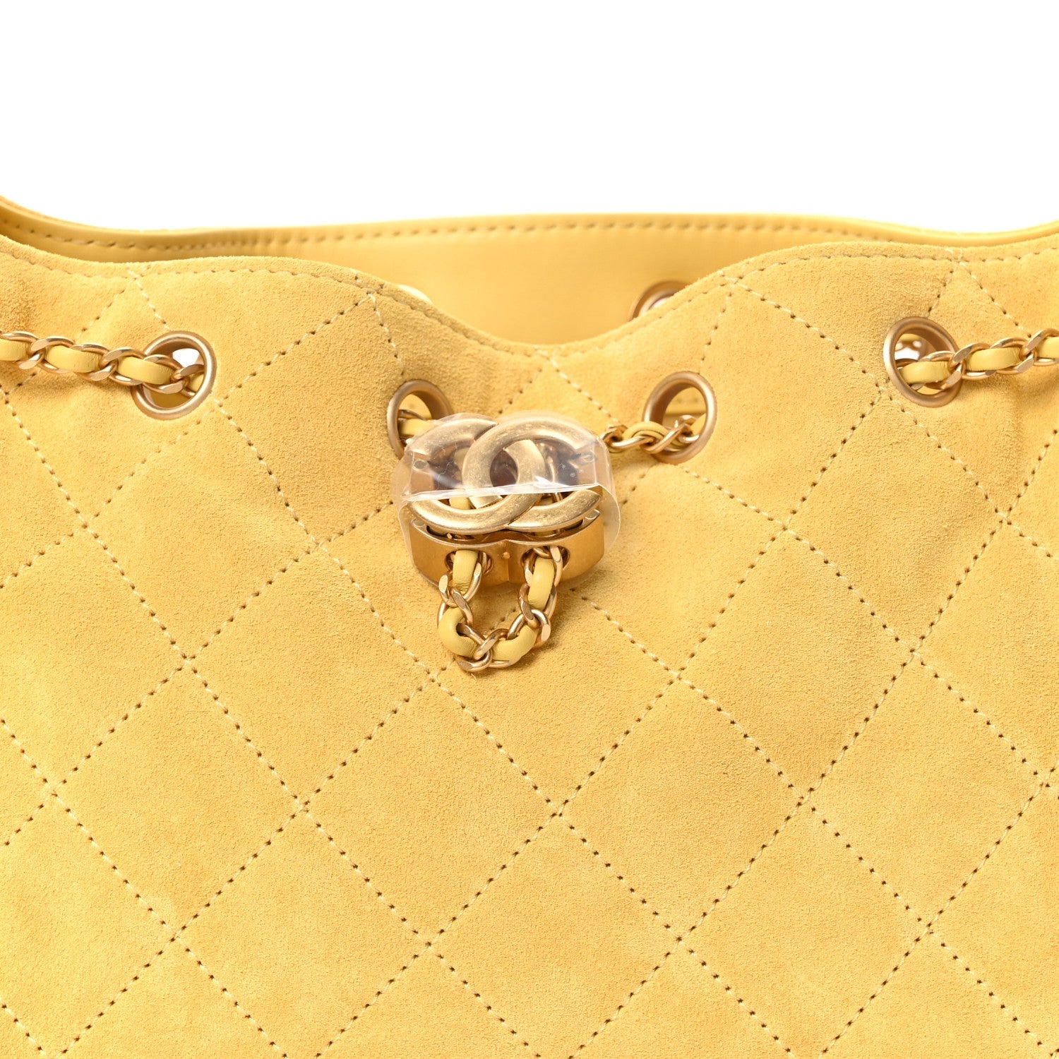 Suede Quilted Mini Chanel 25 Handbag Yellow