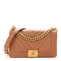 Caviar Chevron Quilted Medium Boy Flap Brown