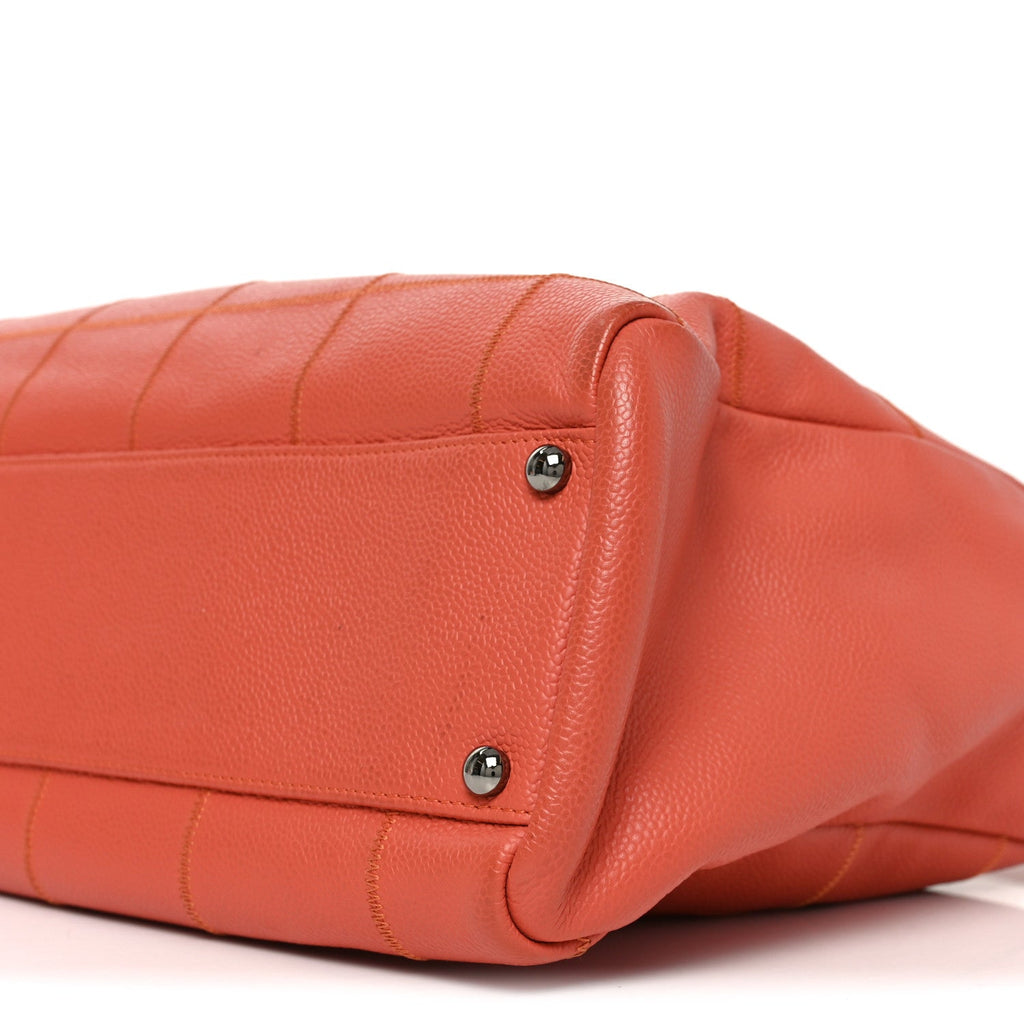 Caviar Square Stitched Large Tote Orange