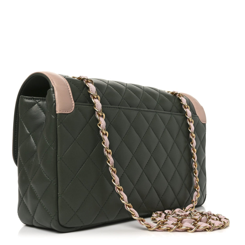 Lambskin Quilted Medium Bi-Color Flap Green Pink