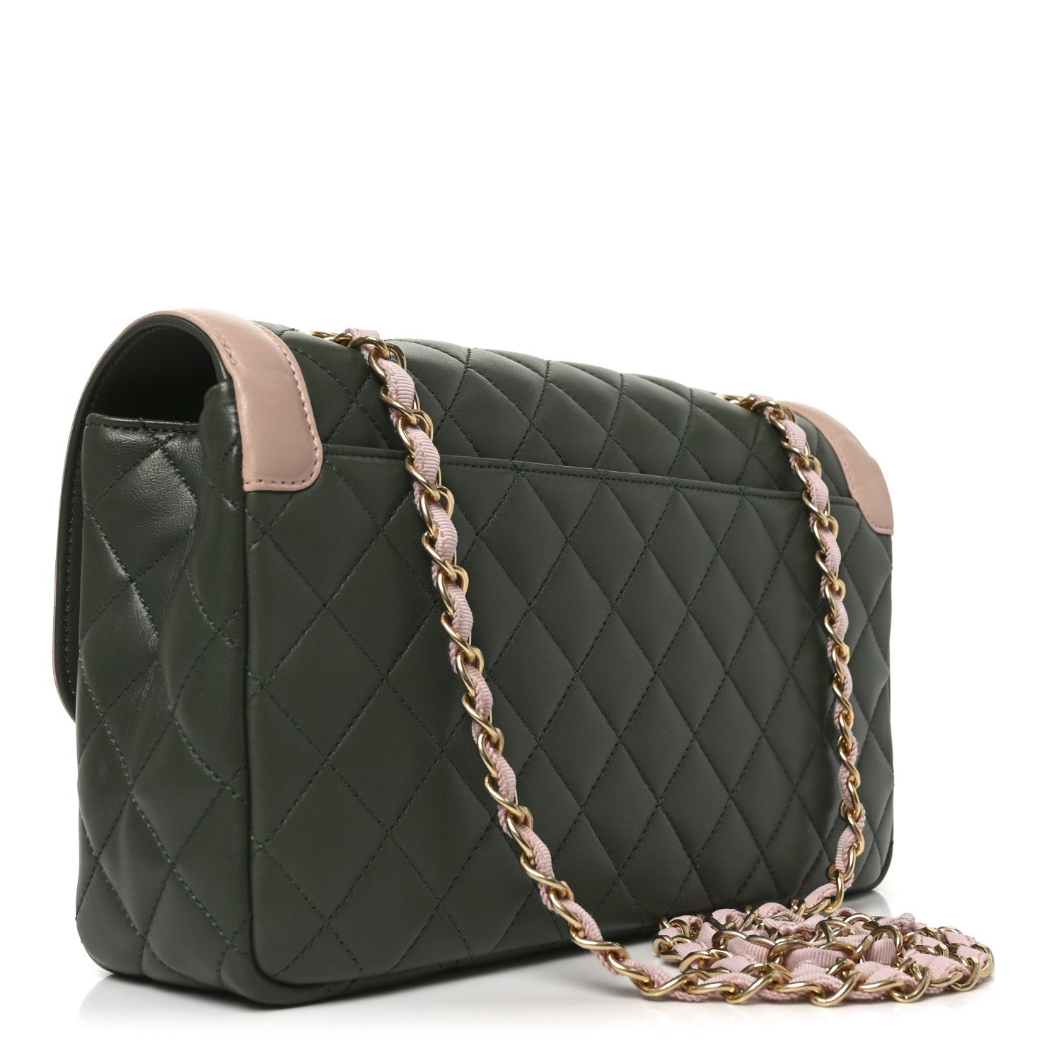 Lambskin Quilted Medium Bi-Color Flap Green Pink