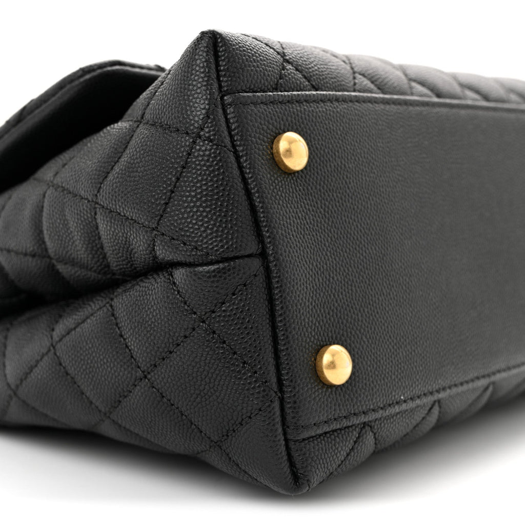 Caviar Quilted Small Coco Handle Flap Black