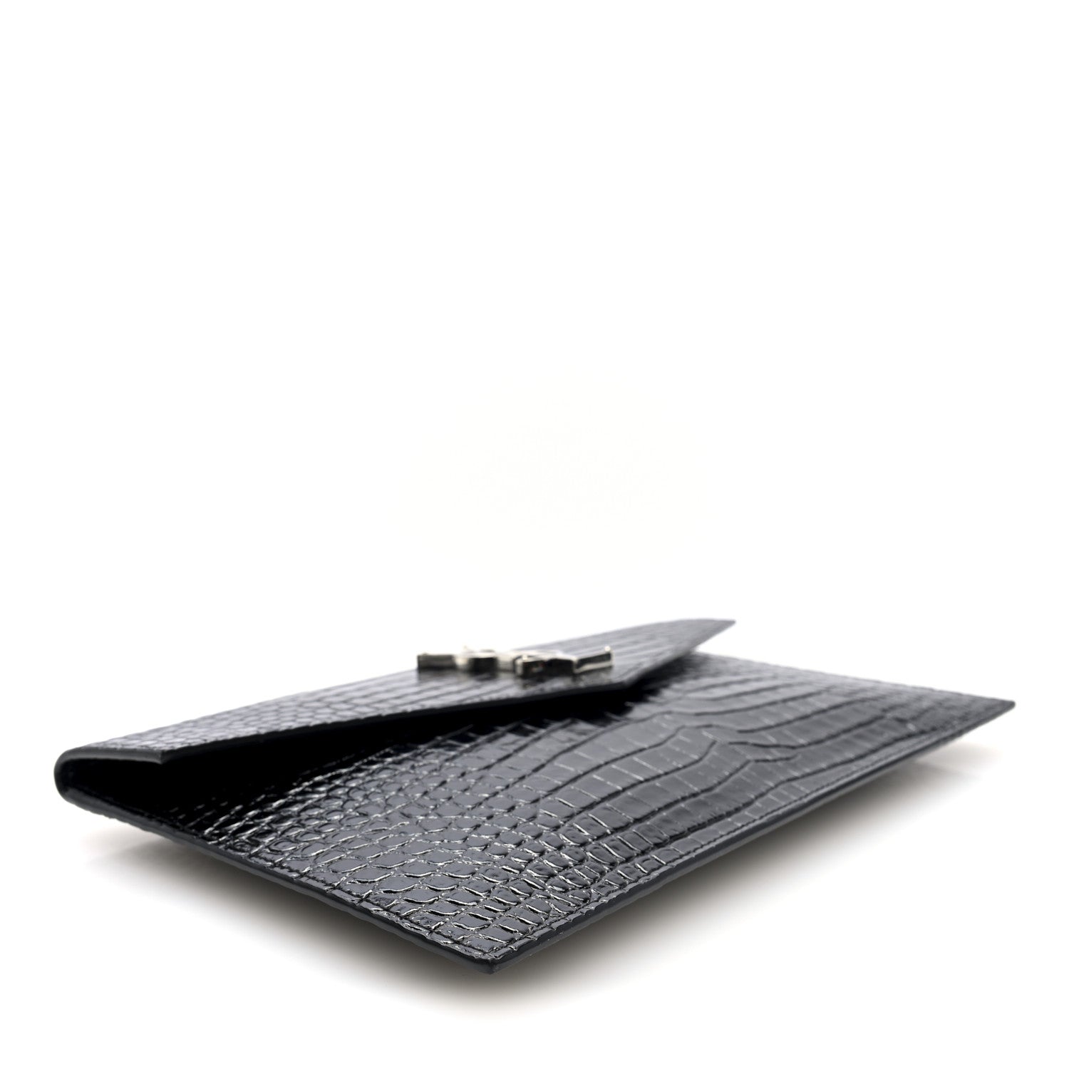 Calfskin Crocodile Embossed Uptown Monogram Pouch Black