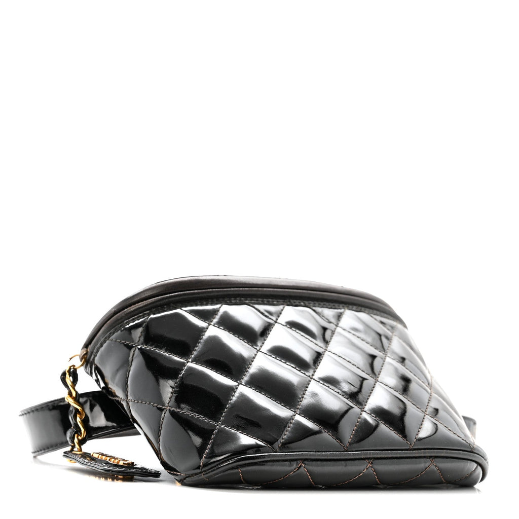 Patent Calfskin Quilted Waist Belt Bag 70 28 Black