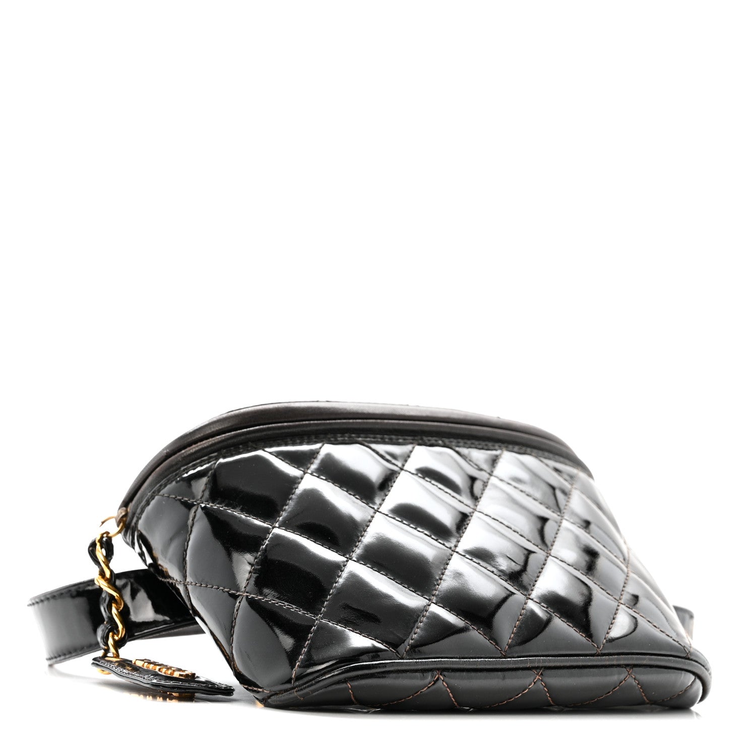 Patent Calfskin Quilted Waist Belt Bag 70 28 Black