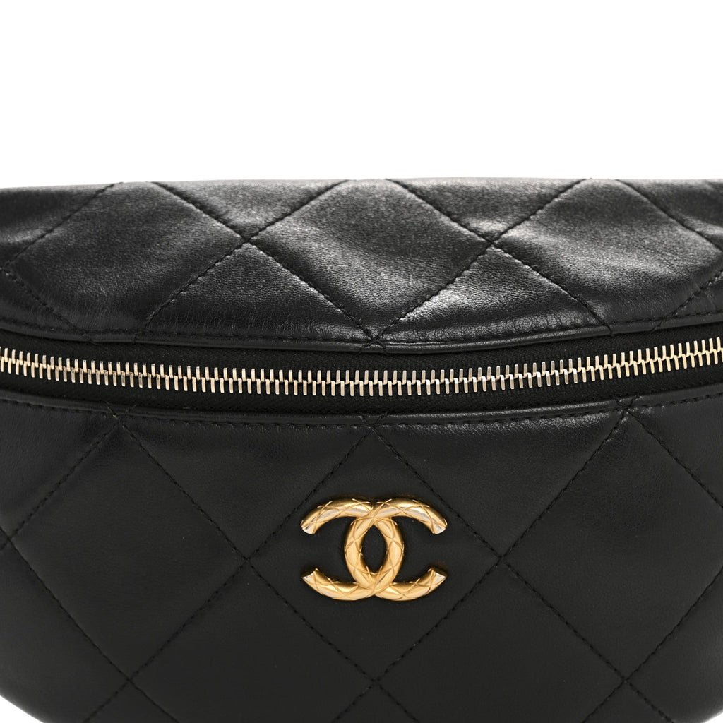 Lambskin Enamel Quilted Waist Bag Black